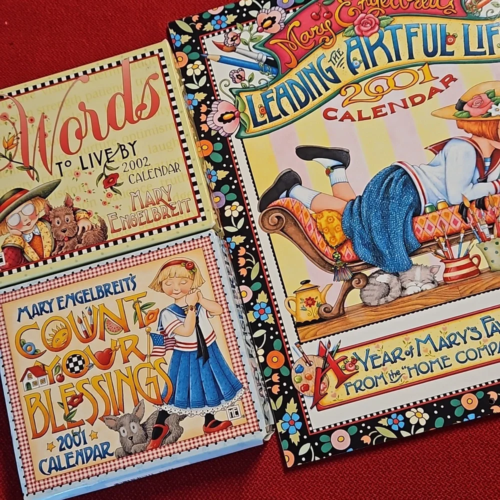 Lot of 3 Mary Englebreit calendars 2001 and 2002 NEW craft card making read